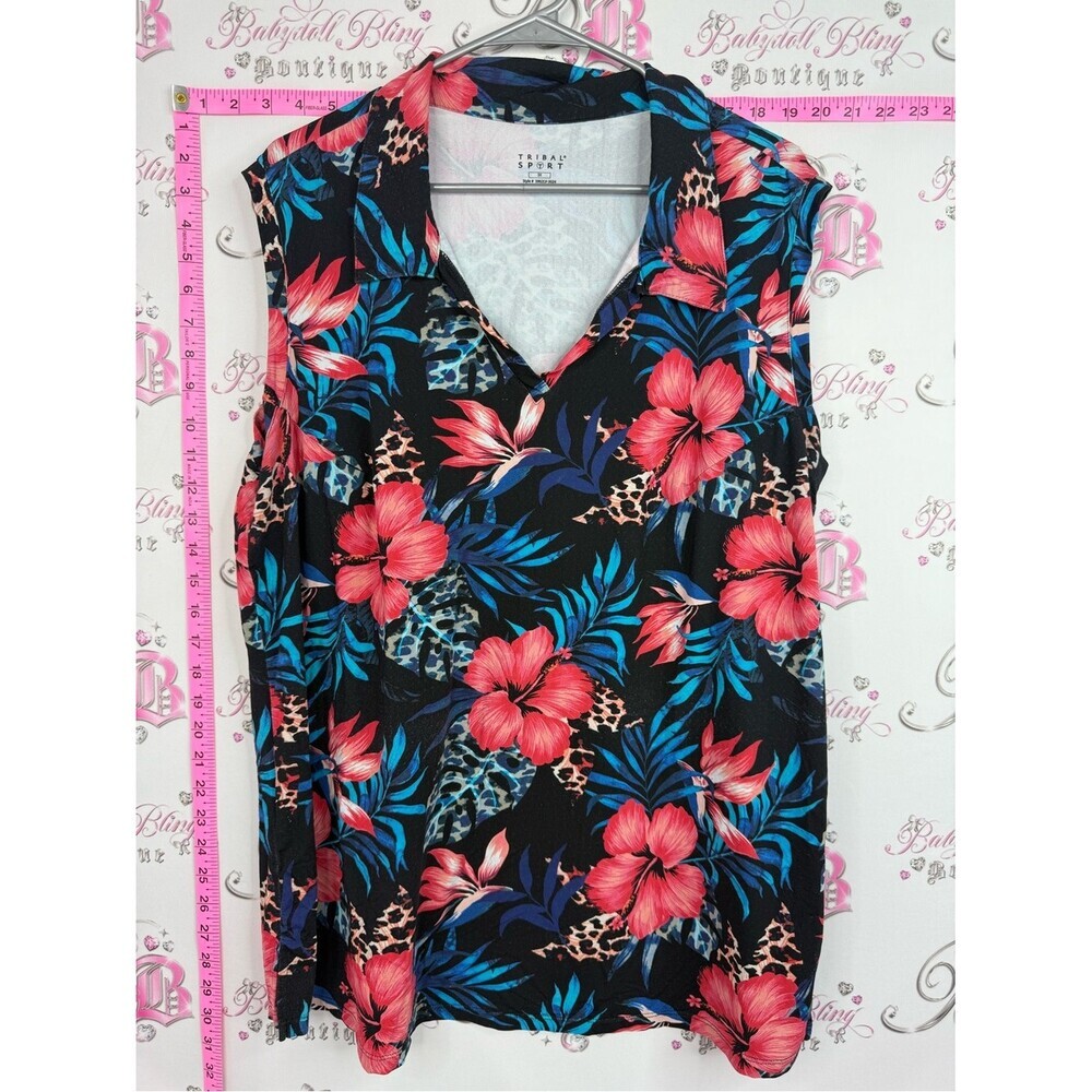 Tribal sport tank top Black Floral Tropical Sleeveless Blouse